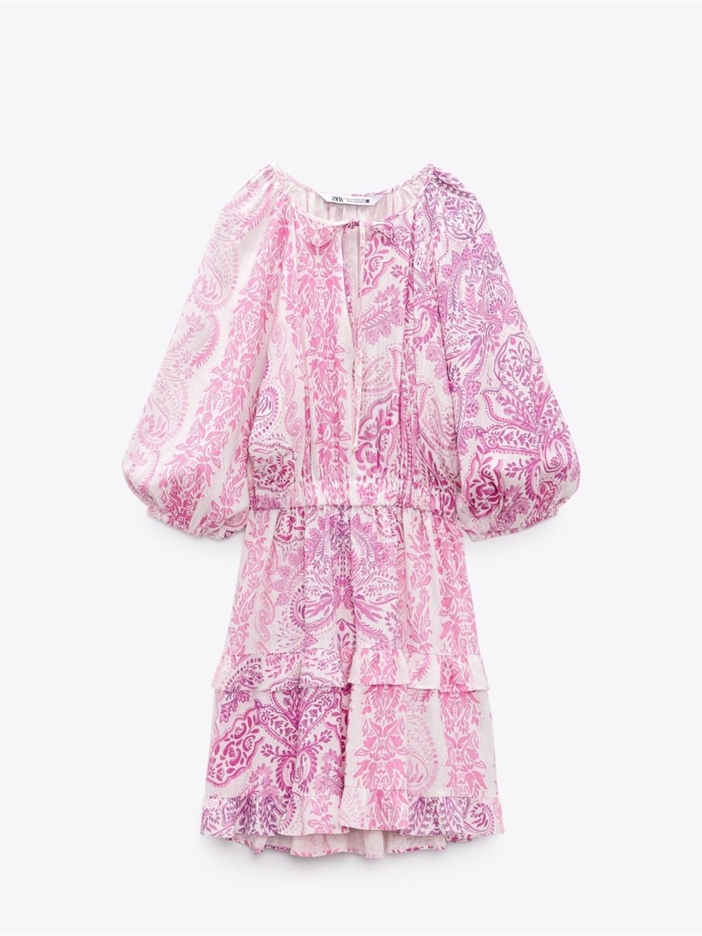Zara Pink Paisley Tiered V-Neck Mini Dress - Picture 3 of 8